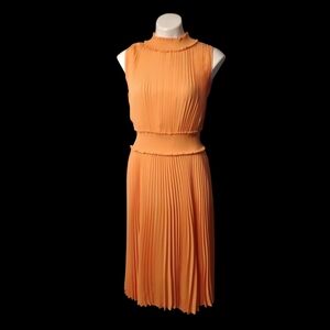Nanette Lepore Sleeveless Pleated Orange Midi Dress